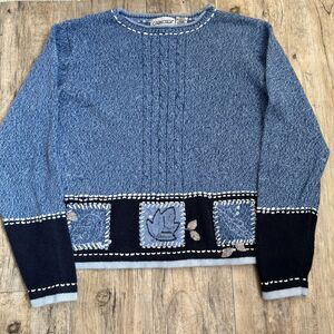 Cabin Creek Vintage Sweater Knit Women's Small Blue Black Fall